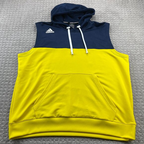 Adidas Basketball Sleeveless Hoodie Men 2XL Yellow Navy Blue Hooded Baller Hoops - Picture 1 of 8